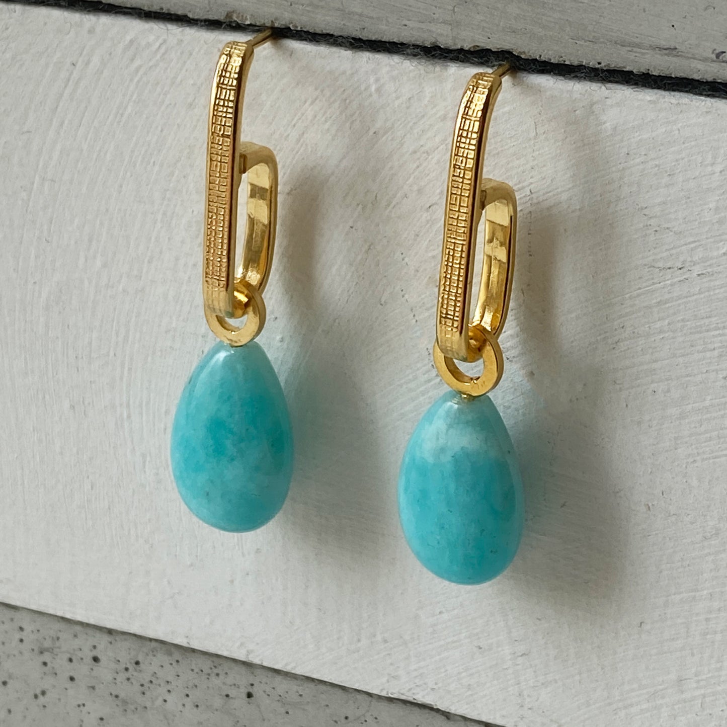 Amazonite Gold Drop Hoop