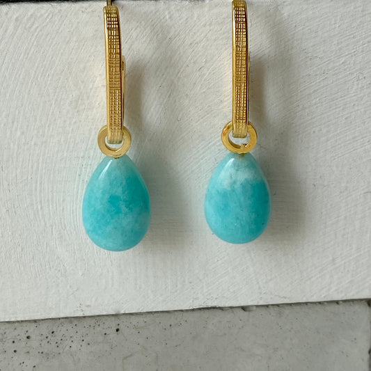 Amazonite Gold Drop Hoop