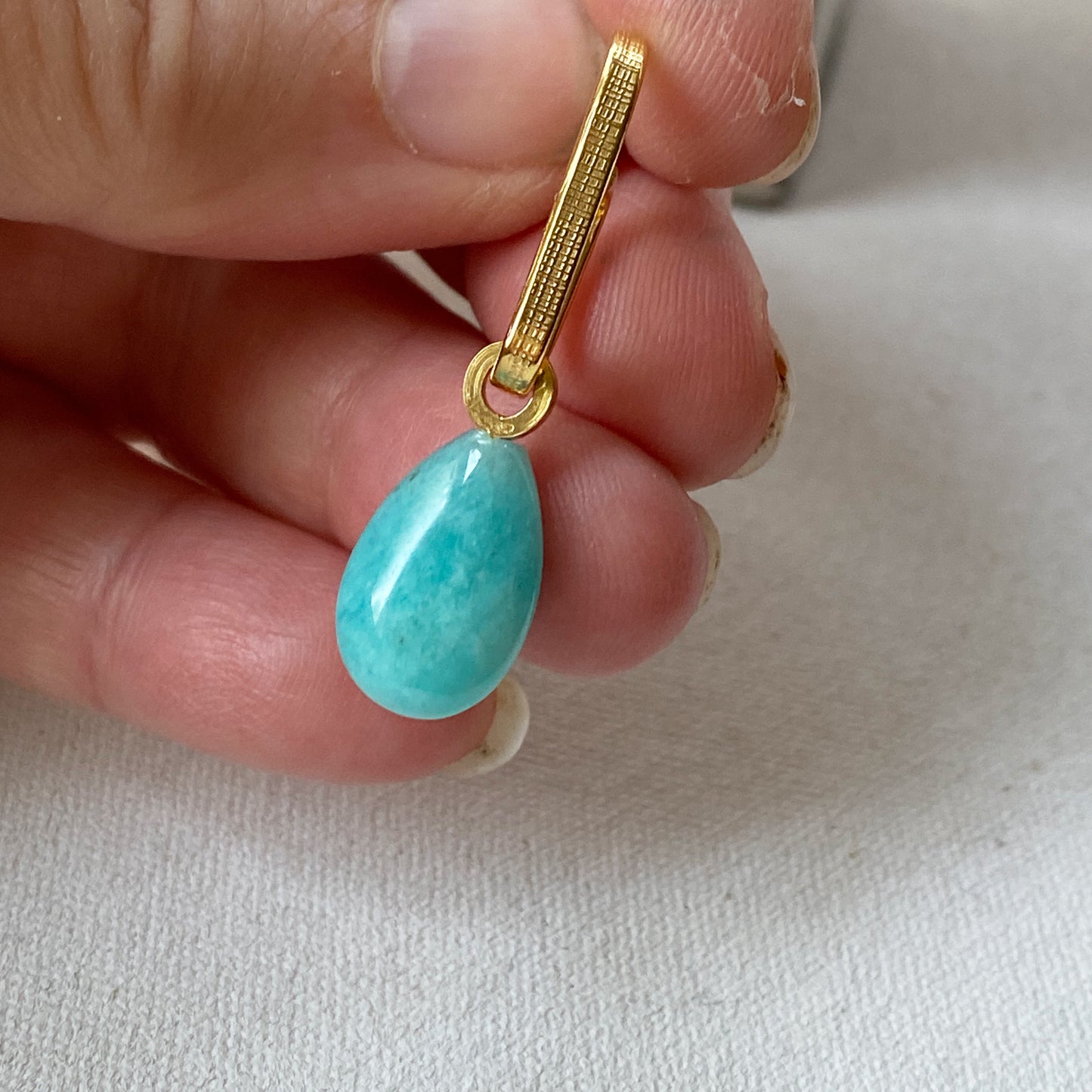 Amazonite Gold Drop Hoop