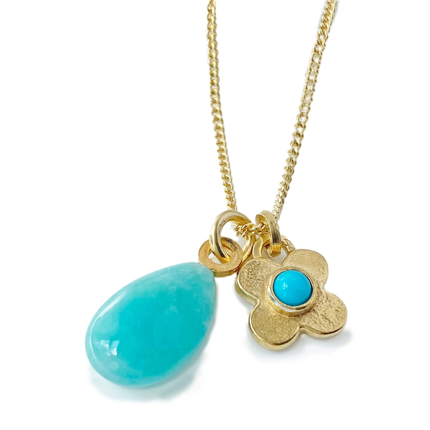 Clover Turquoise & Amazonite Gold Pendant