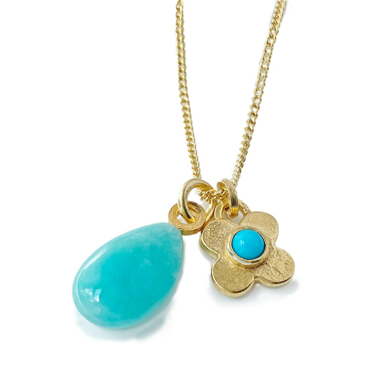 Clover Turquoise & Amazonite Gold Pendant