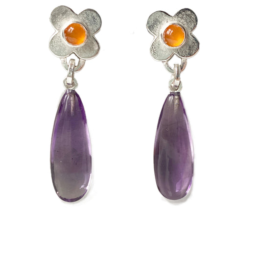 Amethyst Clover & Carnelian Earrings