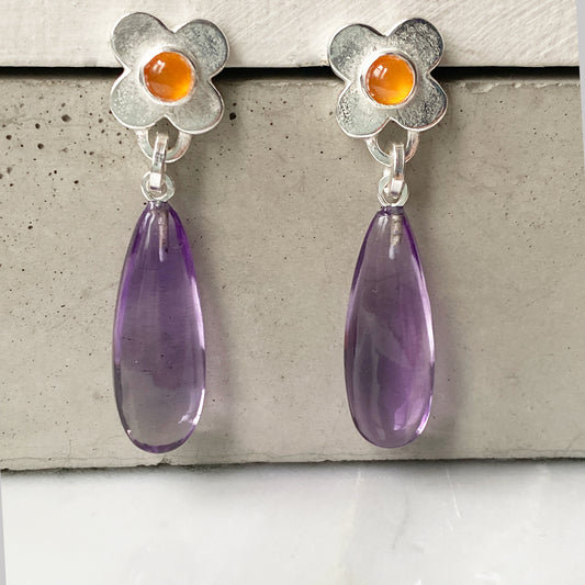 Amethyst Clover & Carnelian Earrings