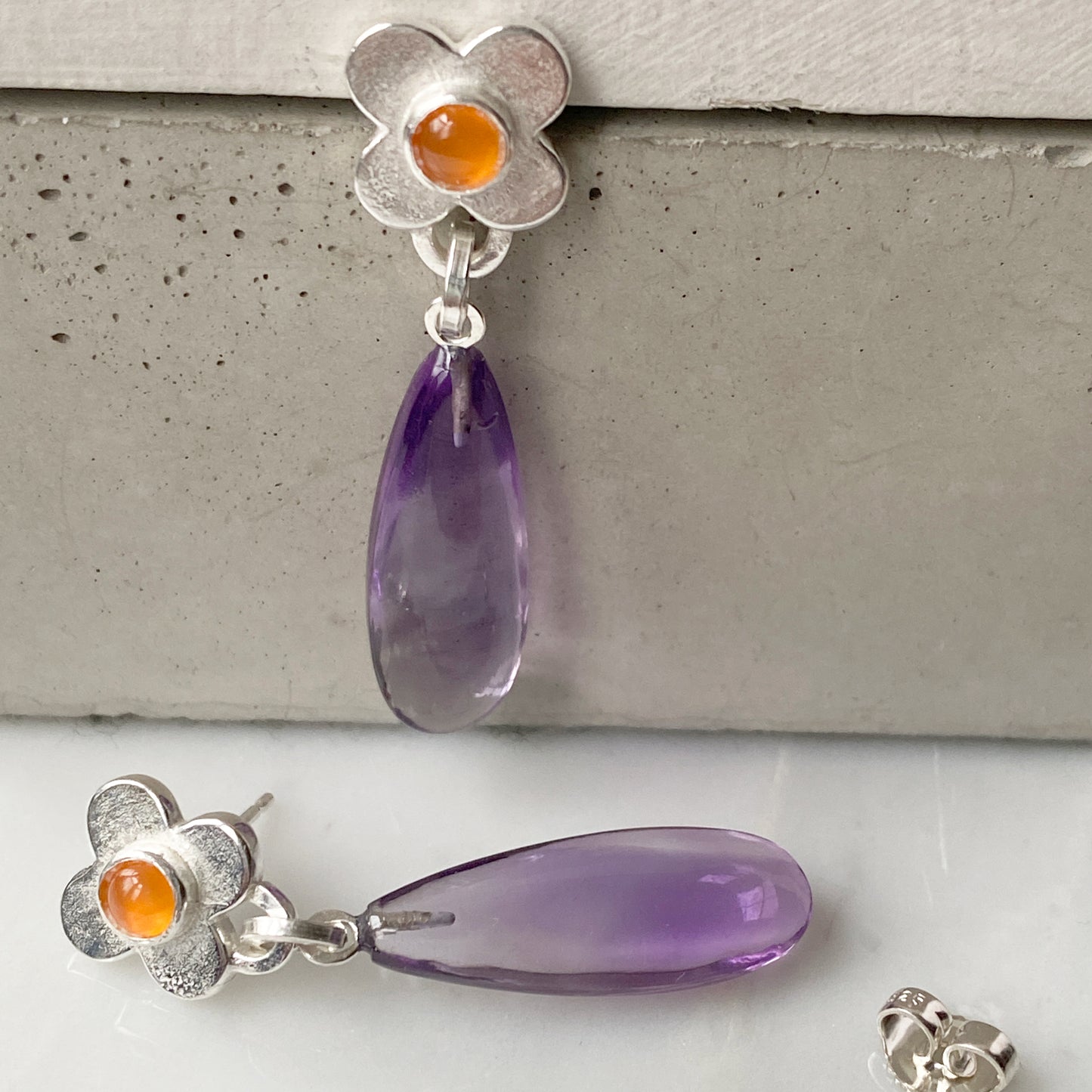 Amethyst Clover & Carnelian Earrings