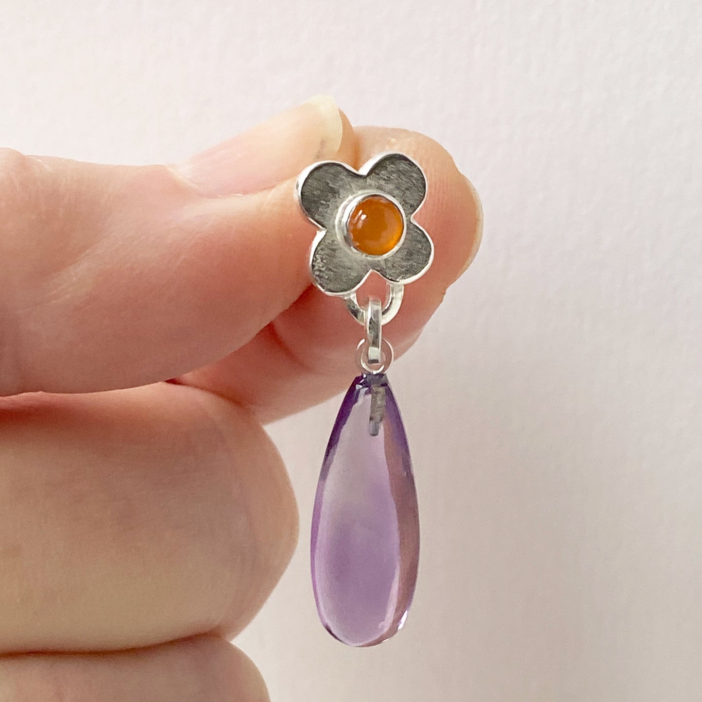 Amethyst Clover & Carnelian Earrings