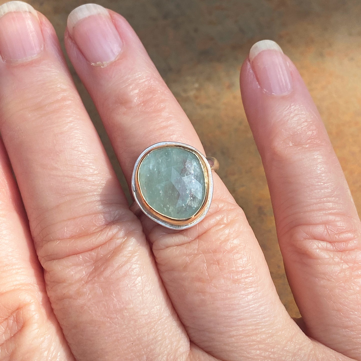 Aquamarine Rose Cut Ring