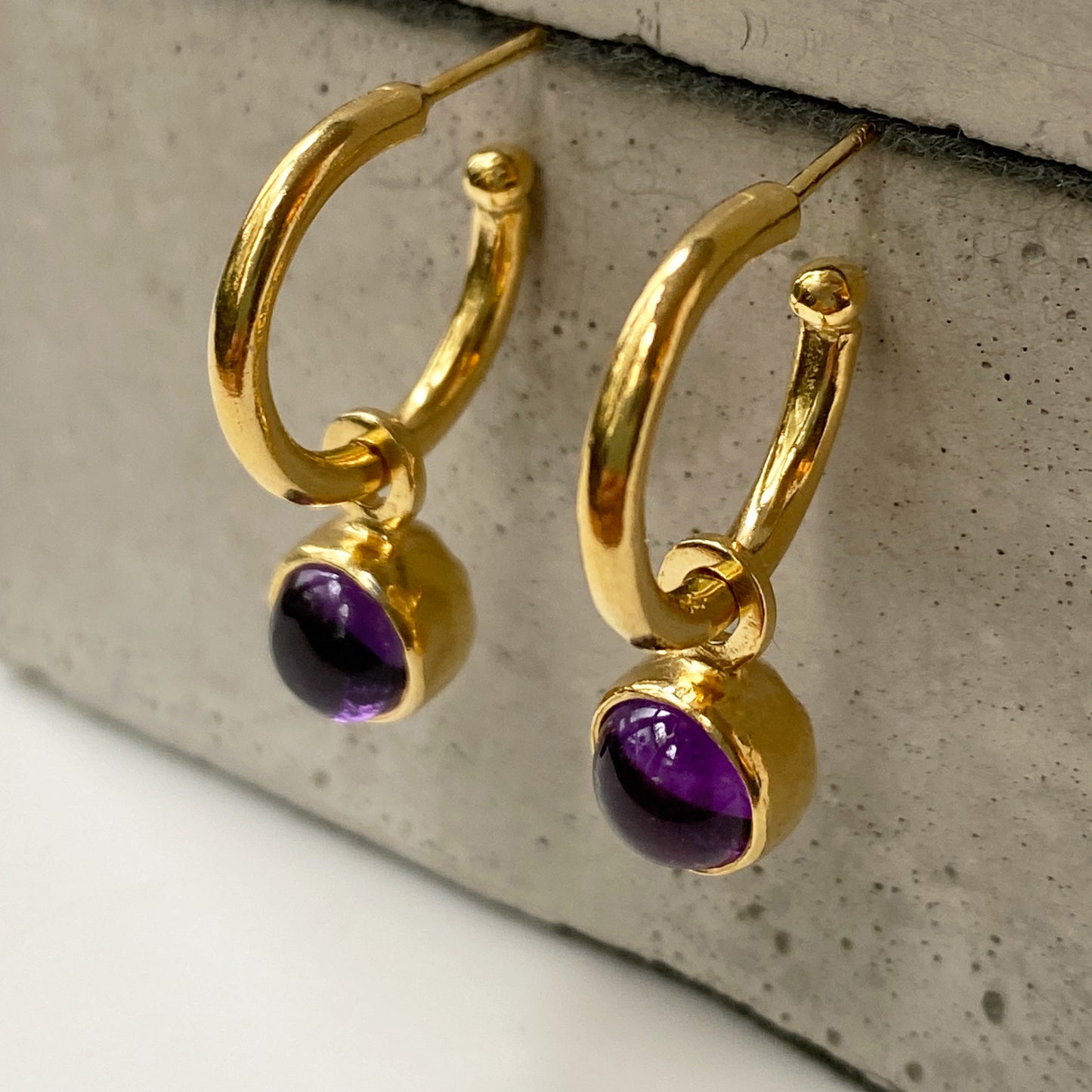 Birthstone Amethyst Gold Hoops