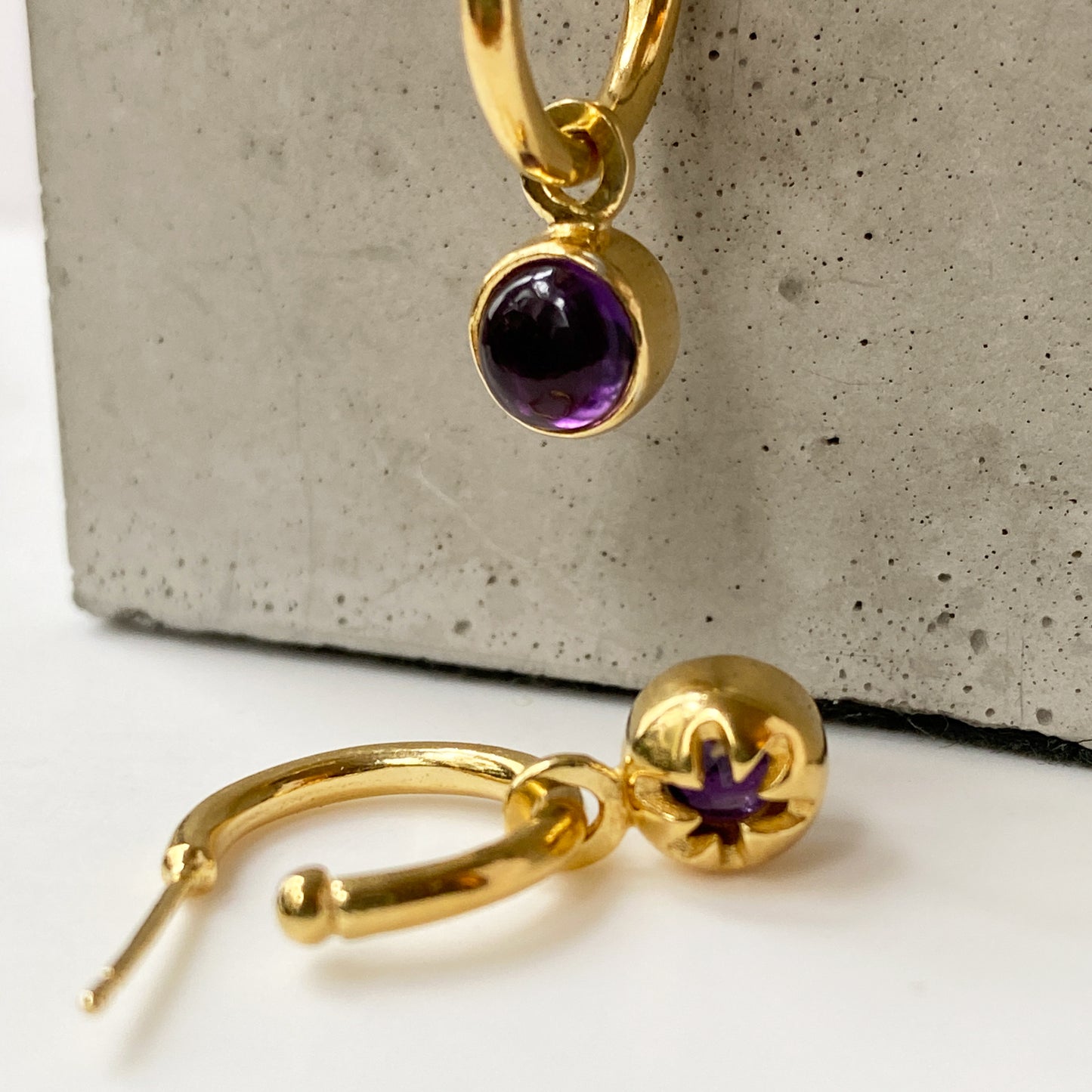 Birthstone Amethyst Gold Hoops