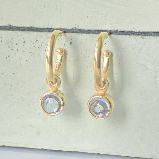 Birthstone Aquamarine Gold Hoops