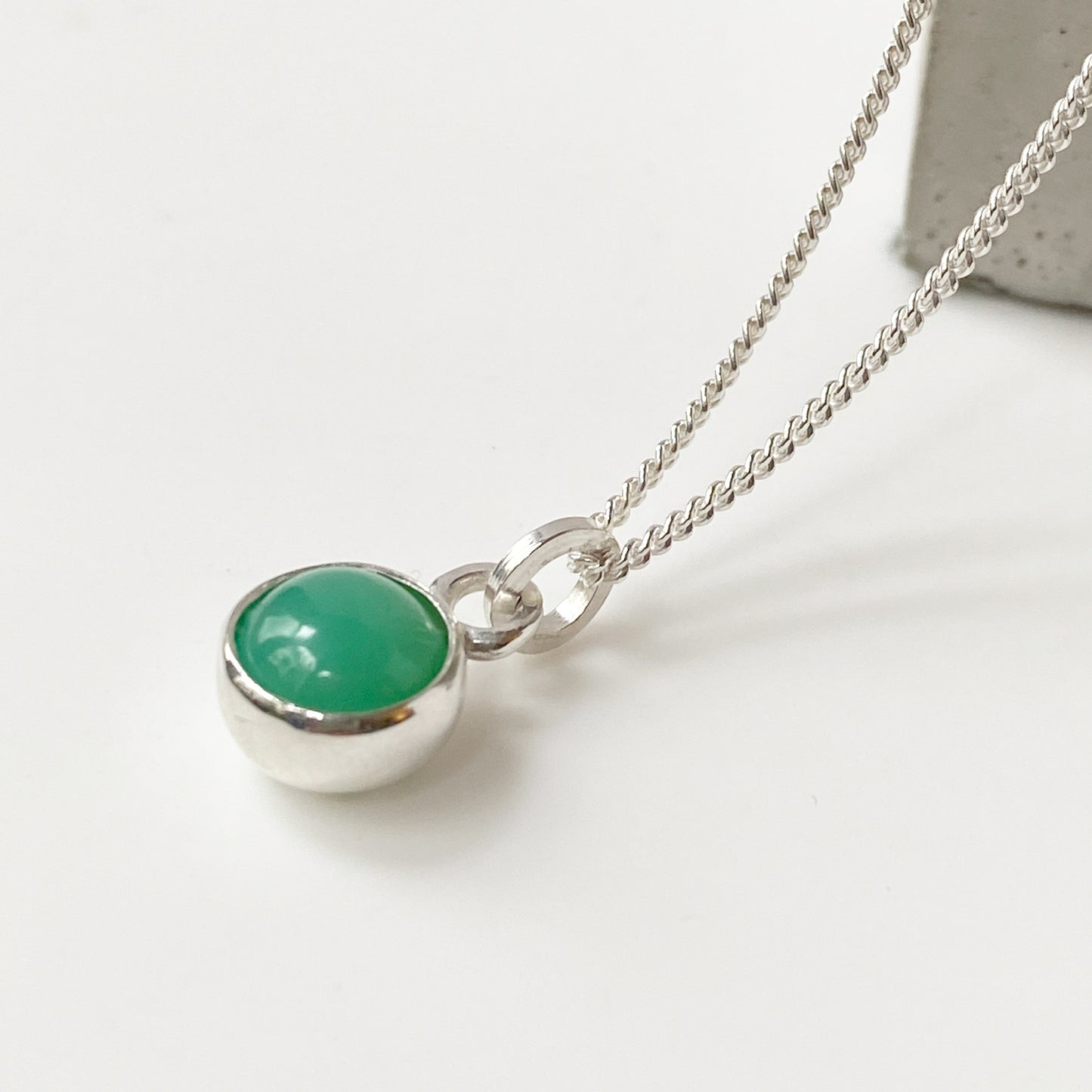 Birthstone Orb Chrysoprase Silver pendant