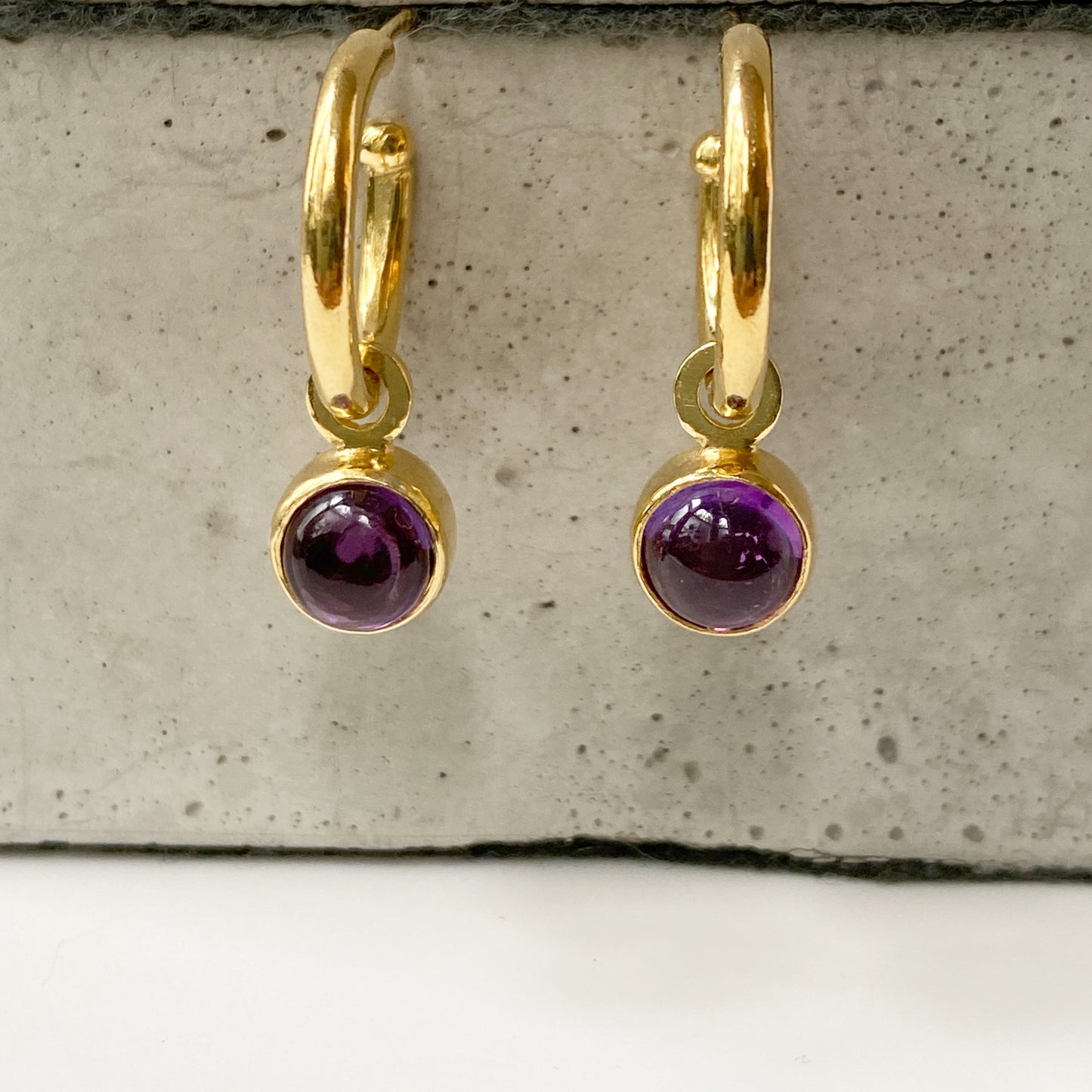 Birthstone Amethyst Gold Hoops