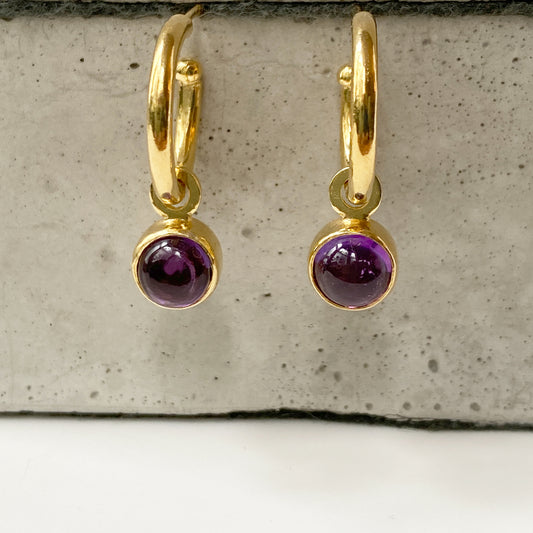 Birthstone Amethyst Gold Hoops