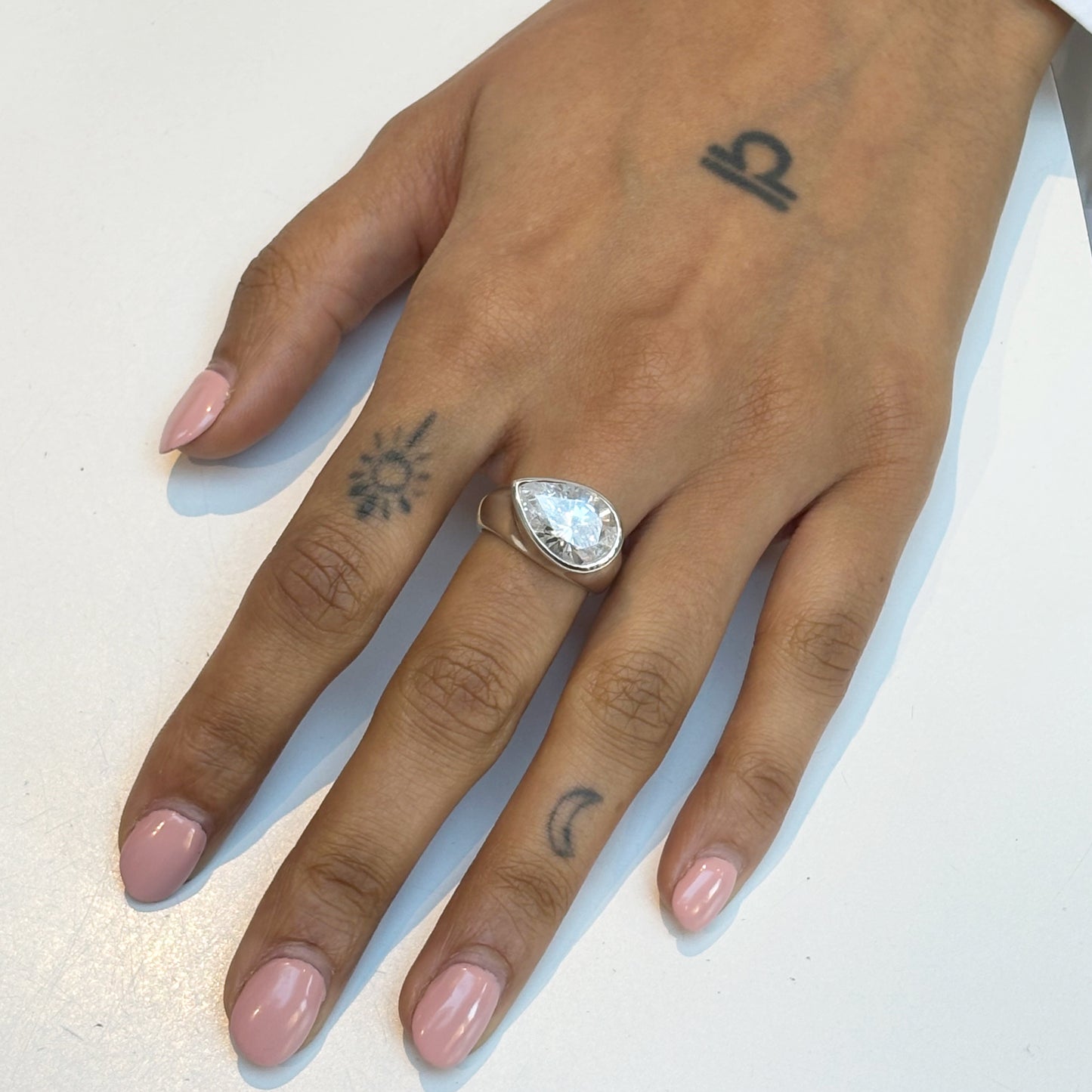 Pear Silver CZ Ring
