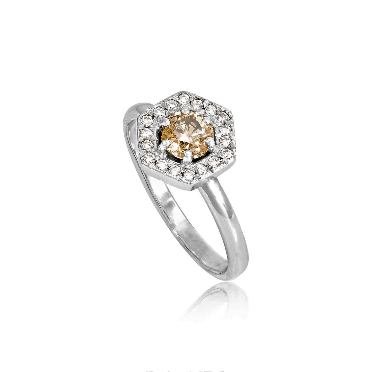 Hexagonal Diamond Ring in White Gold