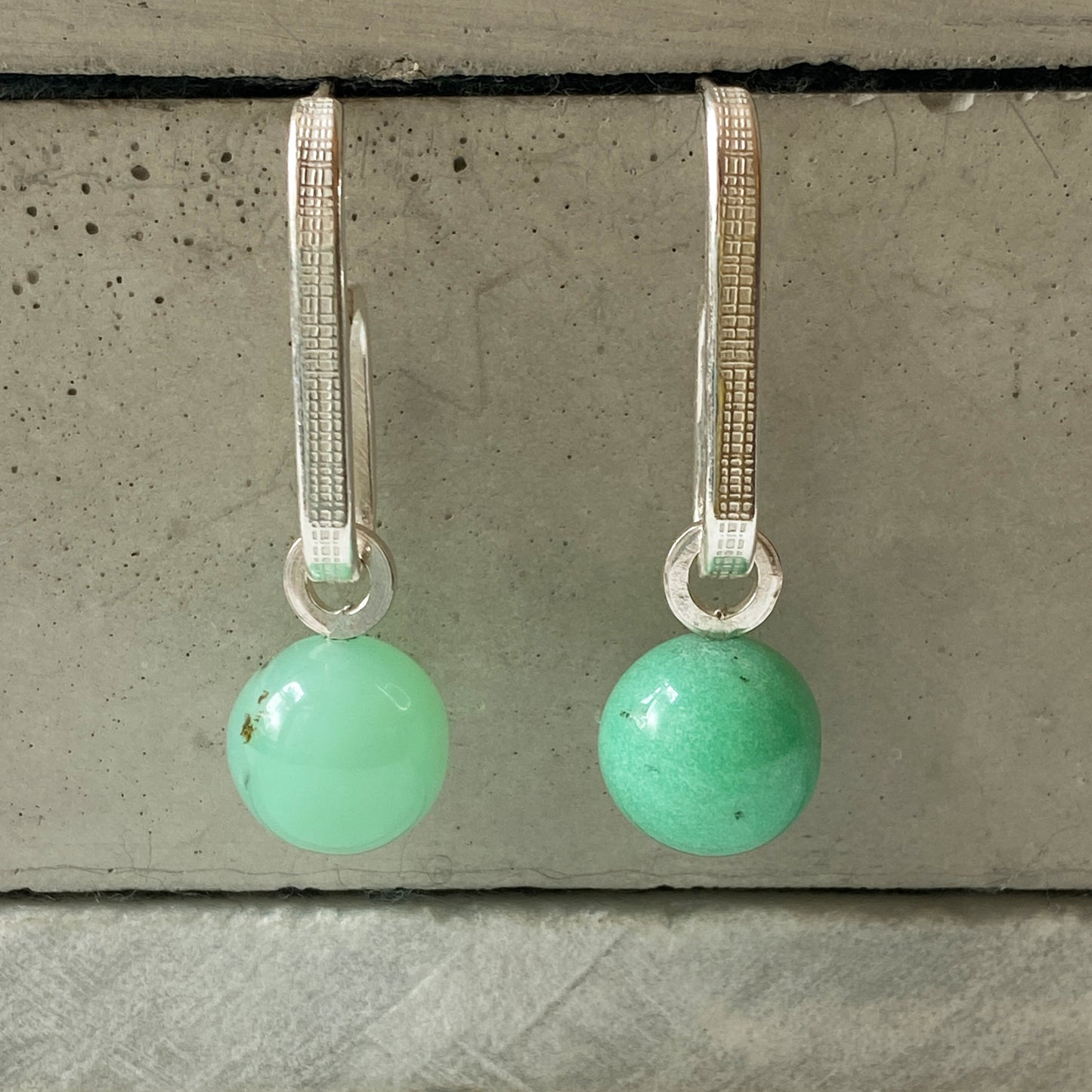 Chrysoprase Textured Drop Silver Earrings