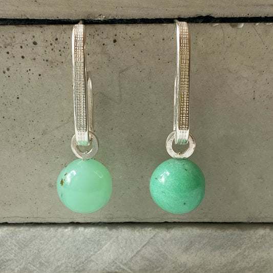 Chrysoprase Textured Drop Silver Earrings