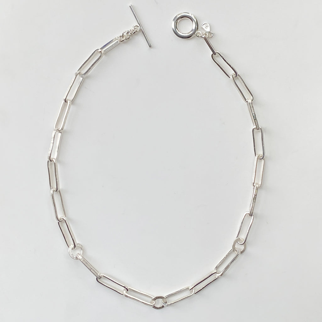 Chunky Textured Handmade Chain Necklace Silver