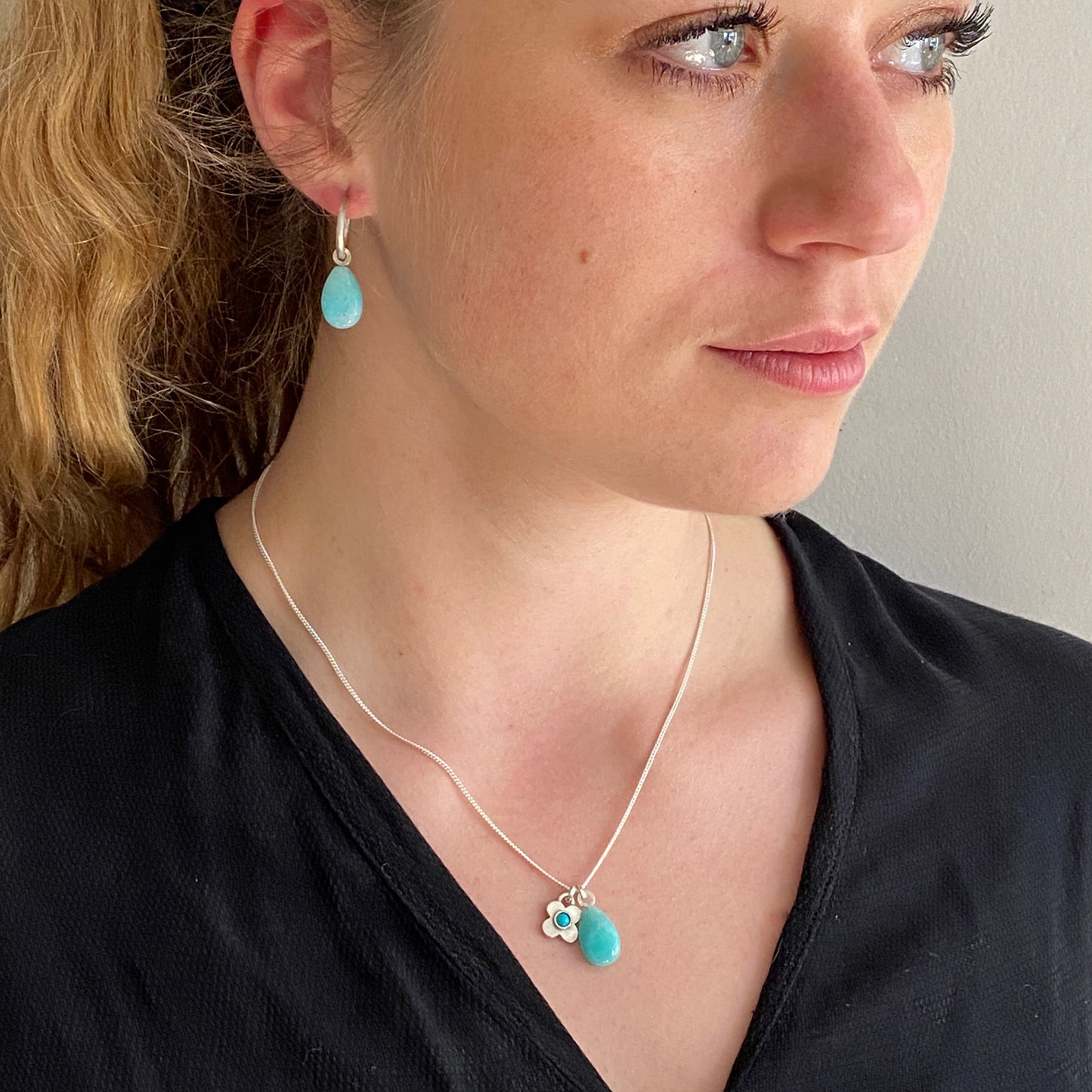 Clover Lapis & Turquoise Silver Pendant