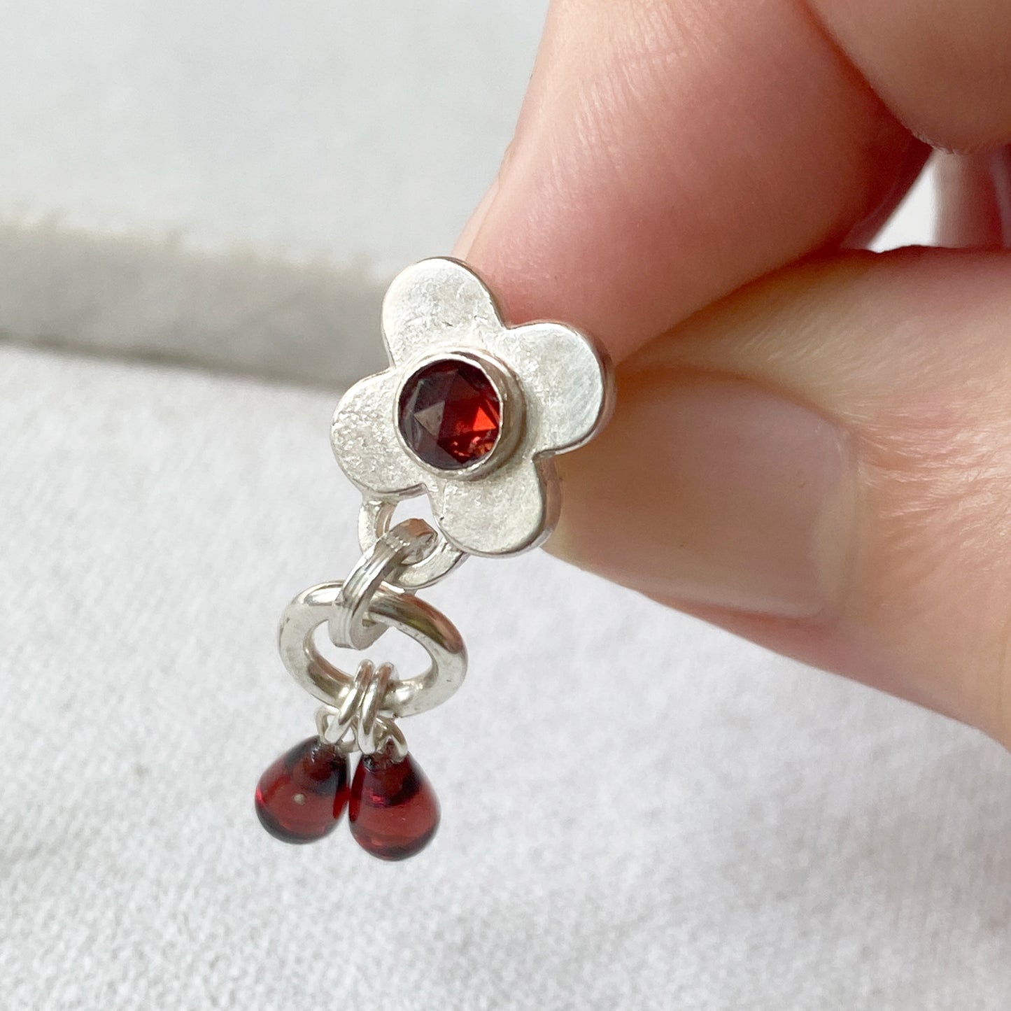 Garnet Clover Silver Earrings