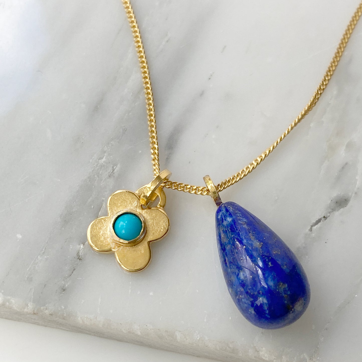 Clover lapis & Turquoise Gold Pendant