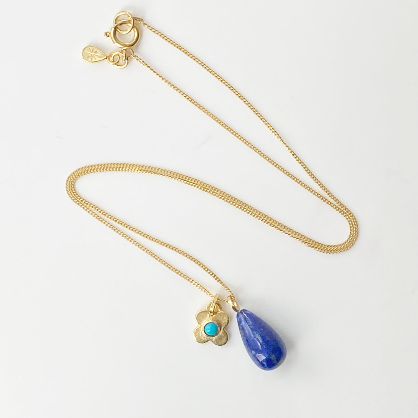 Clover lapis & Turquoise Gold Pendant