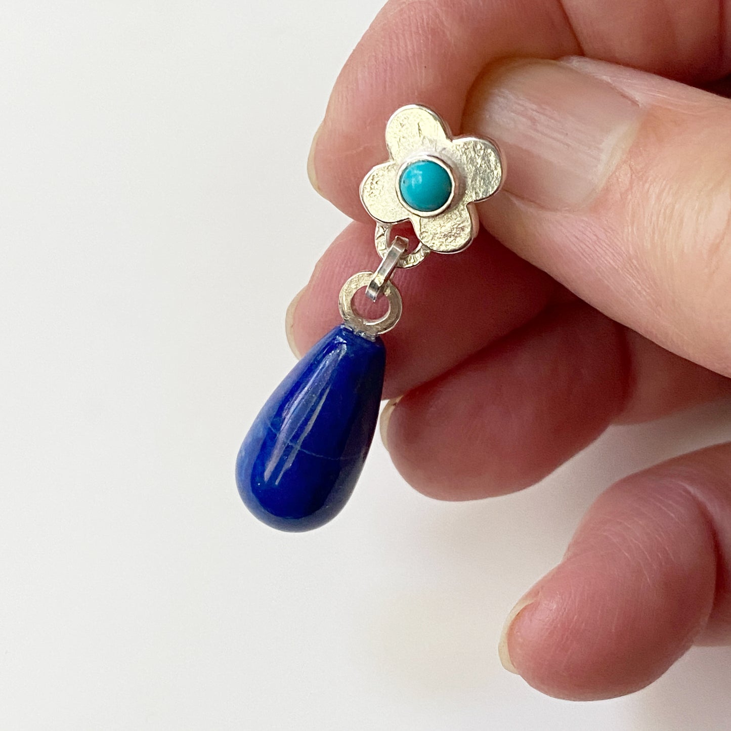 Clover Lapis & Turquoise Silver Earrings