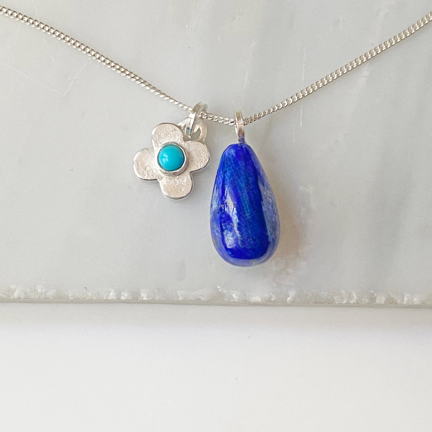 Clover Lapis & Turquoise Silver Pendant