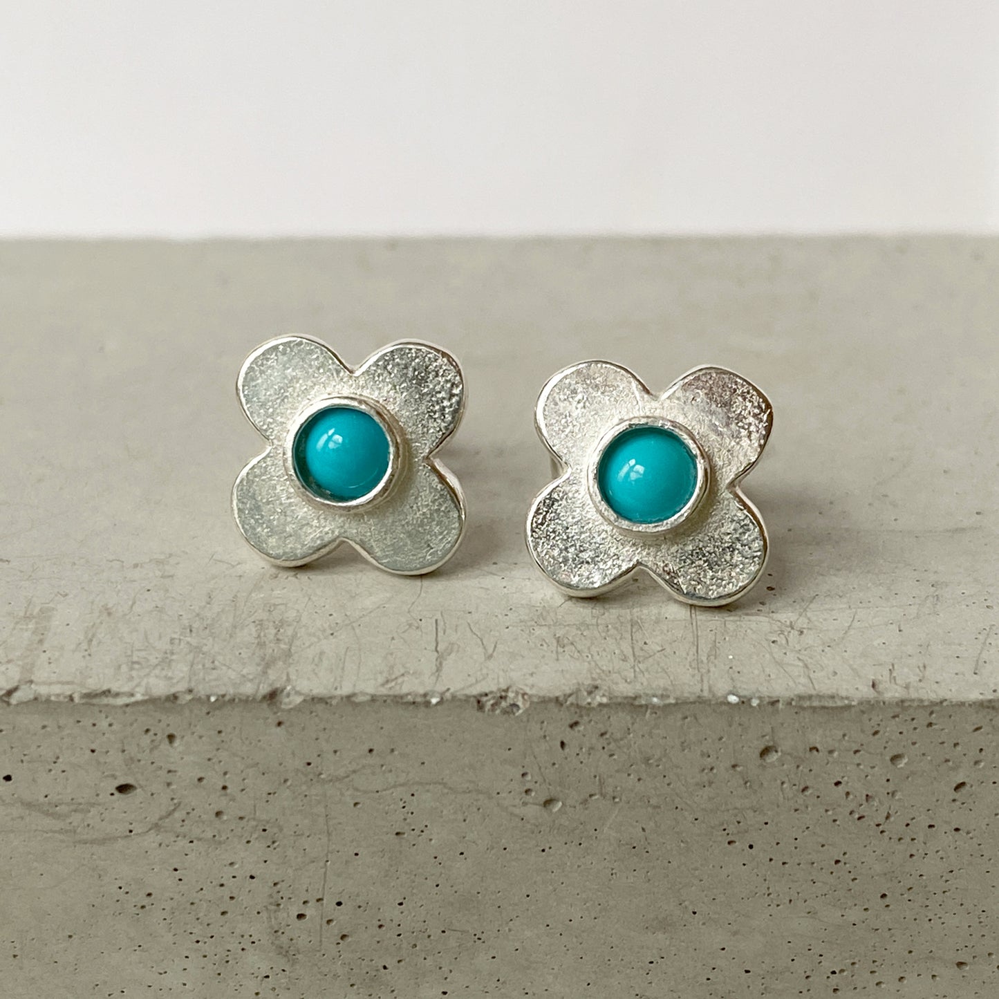 Clover Turquoise Silver Stud Earrings