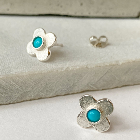 Clover Turquoise Silver Stud Earrings
