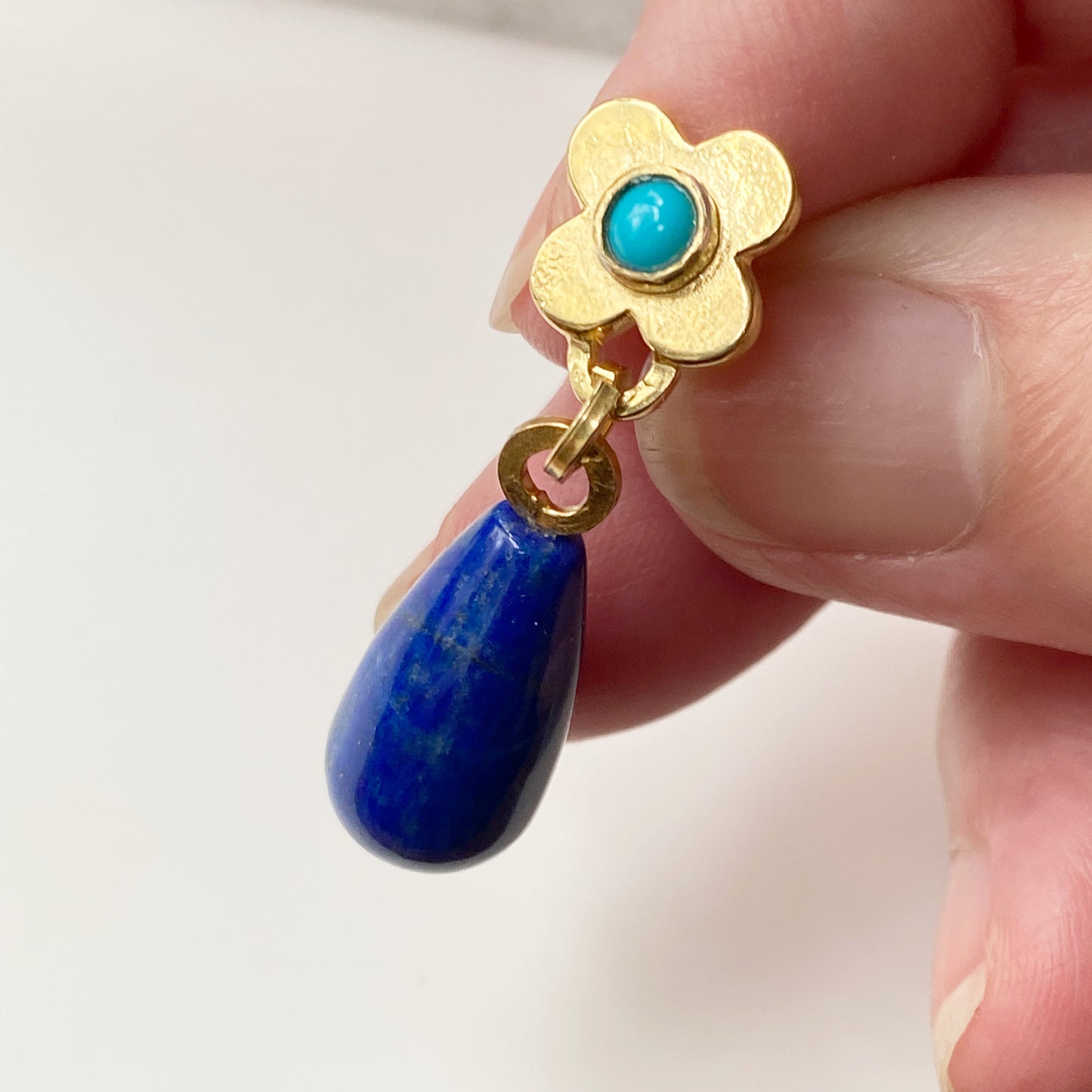 Clover Lapis Turquoise Gold Earrings
