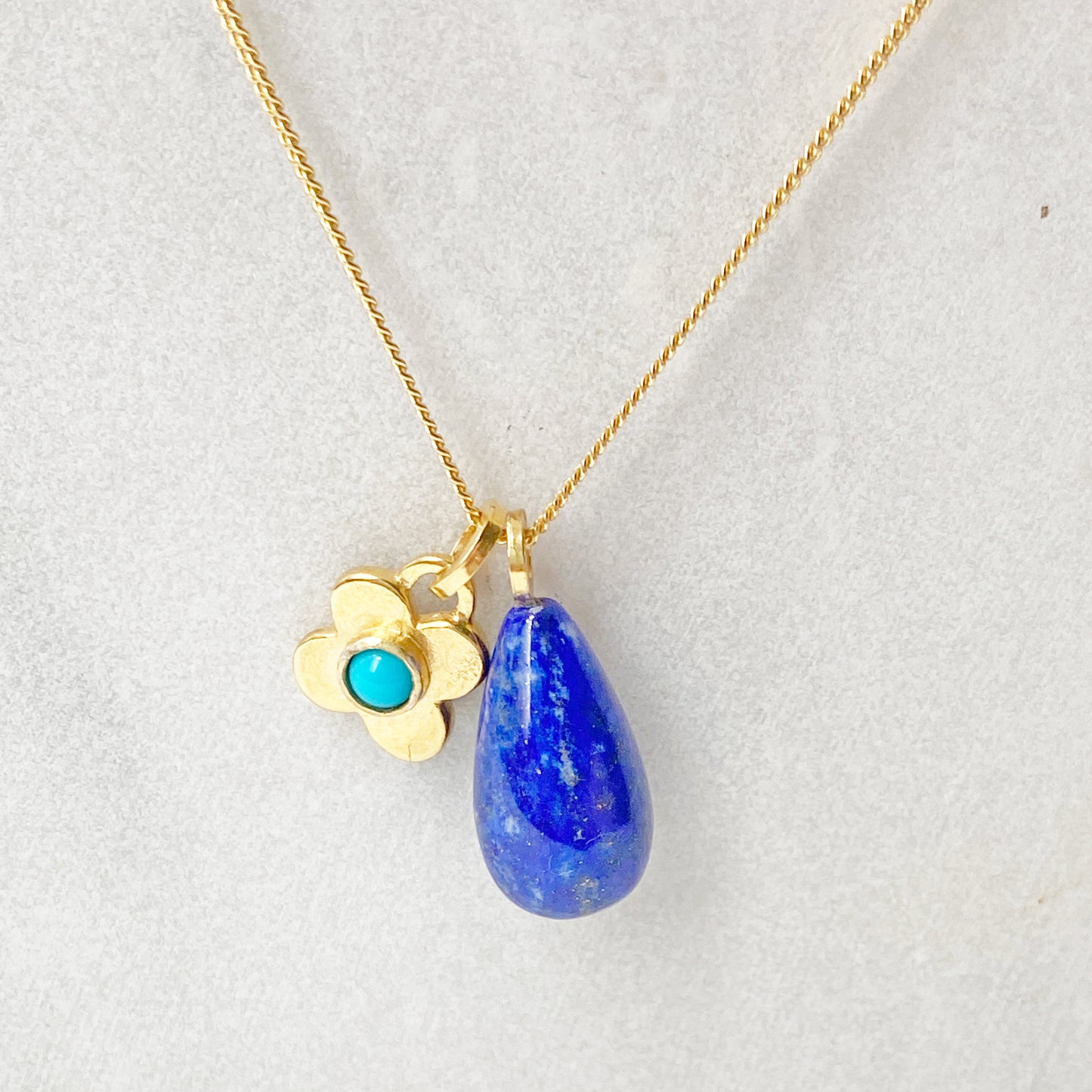 Clover lapis & Turquoise Gold Pendant