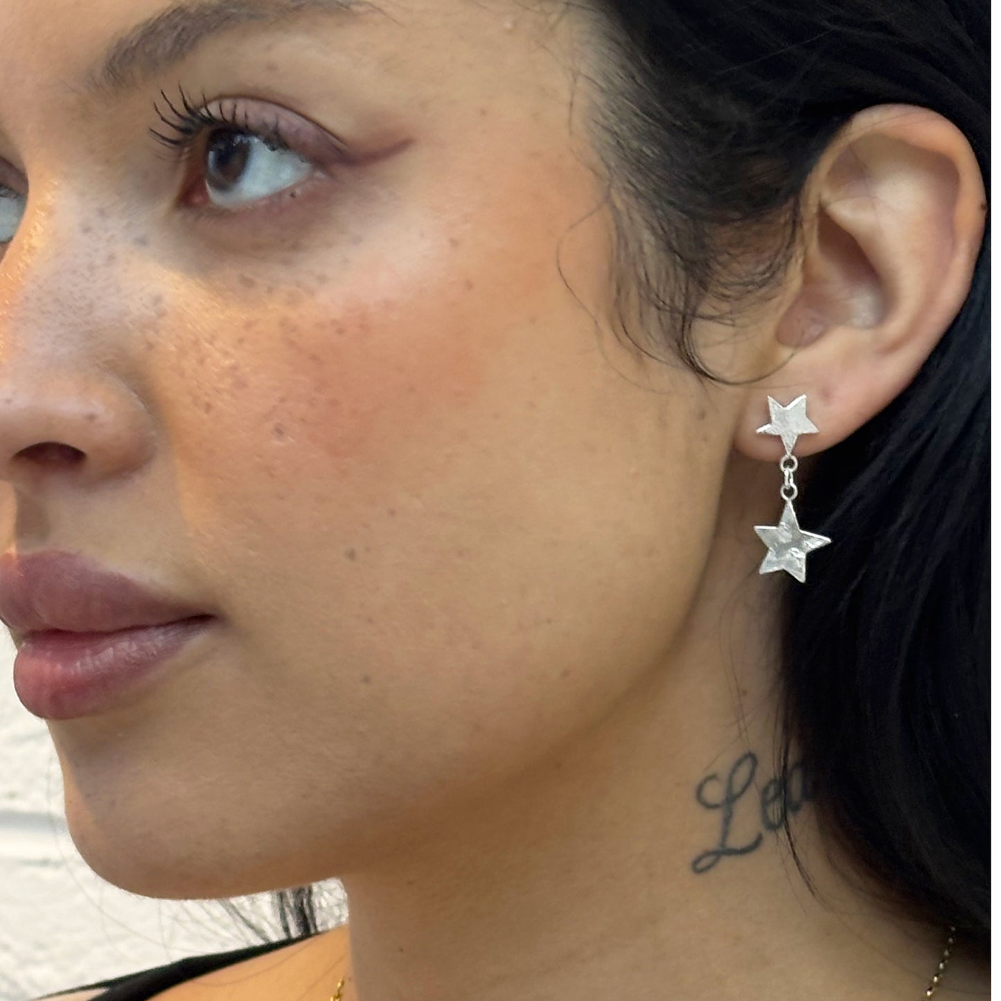 Star Mismatch Drop Silver Earrings
