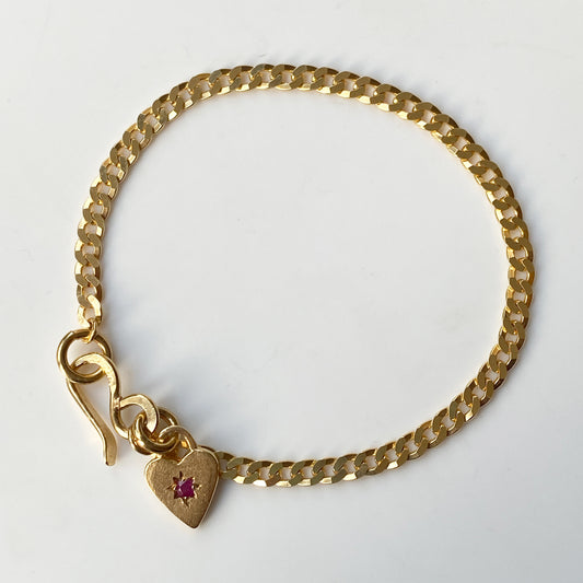 Heart Ruby Star Gold Curb Bracelet