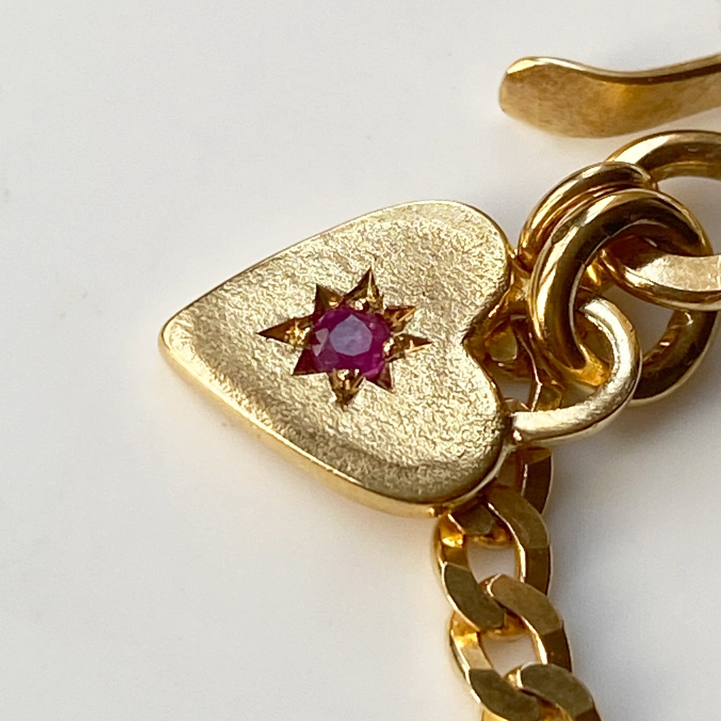 Heart Ruby Star Gold Curb Bracelet