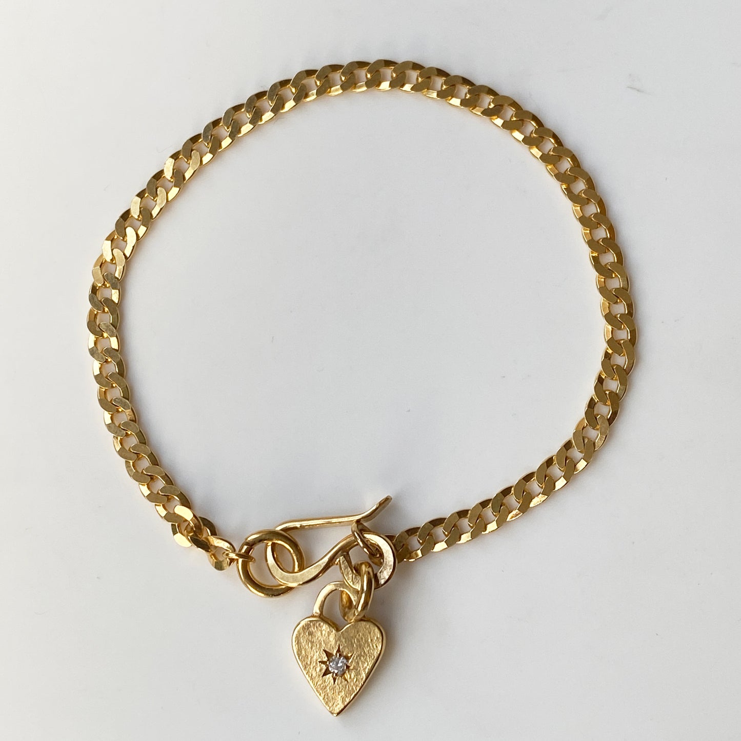 Heart Diamond Star Gold Curb Bracelet