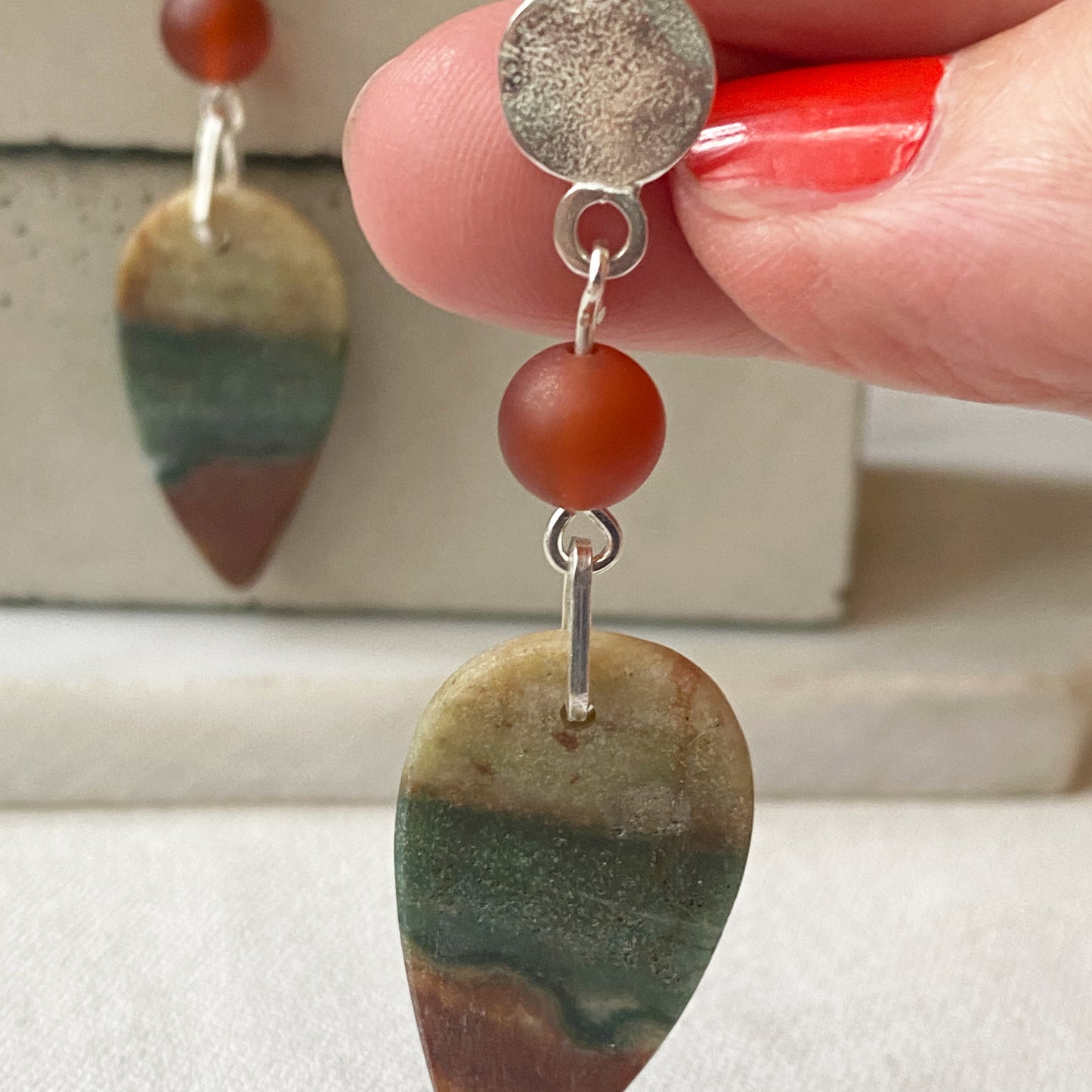 Ocean Jasper Silver Earrings