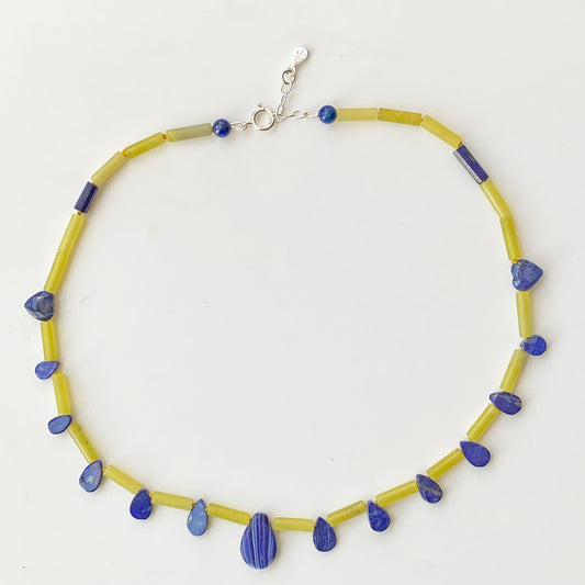 Love Beads Lapis & Olive Jade Necklace