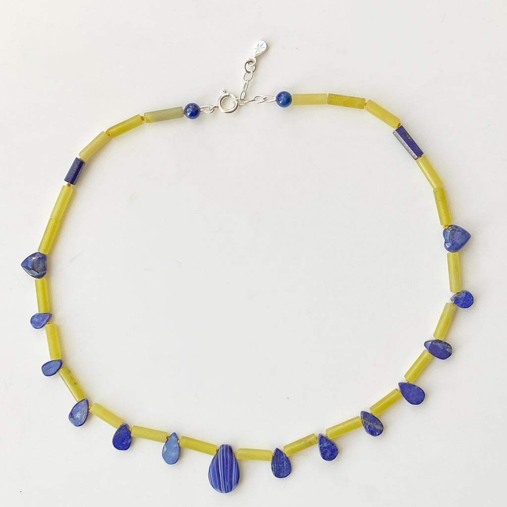 Love Beads Lapis & Olive Jade Necklace