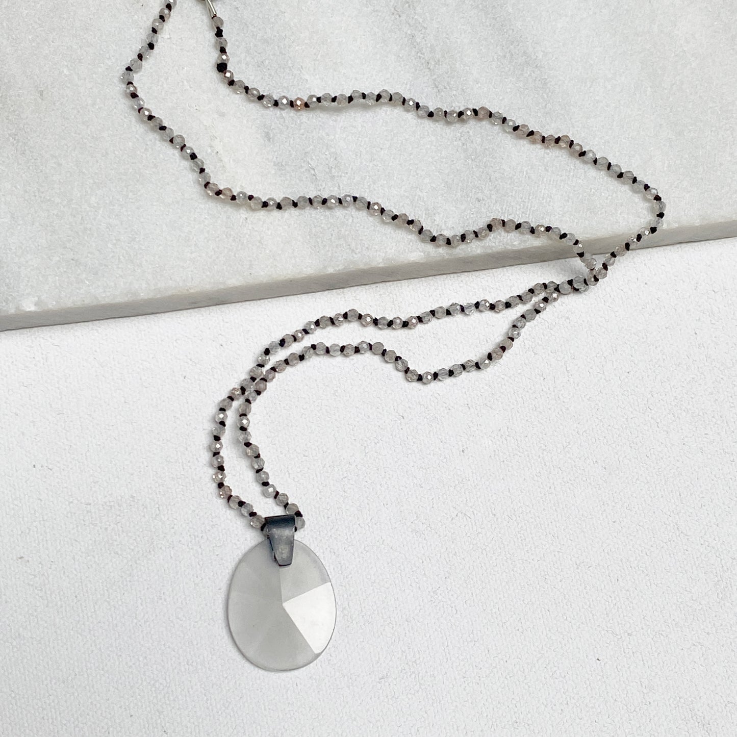 Zircon & Grey Moonstone Knotted Necklace