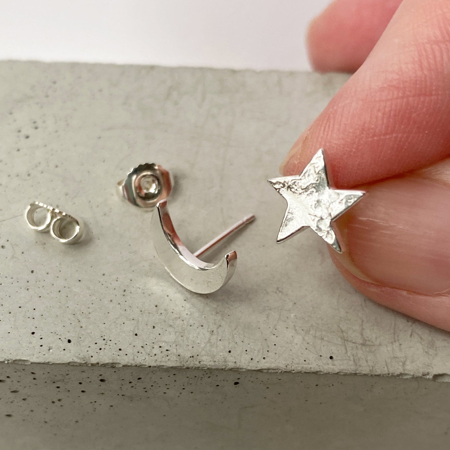 Moon & Star Silver Stud