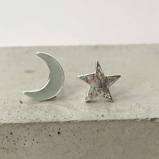 Moon & Star Silver Stud