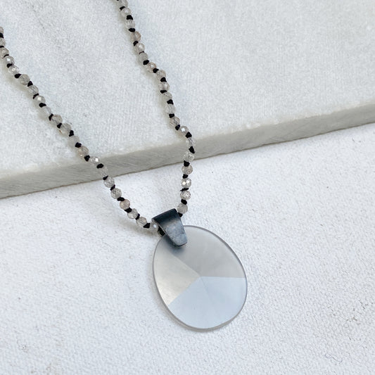 Zircon & Grey Moonstone Knotted Necklace