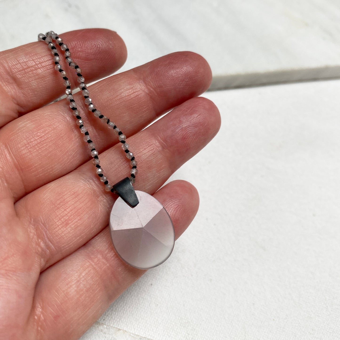 Zircon & Grey Moonstone Knotted Necklace