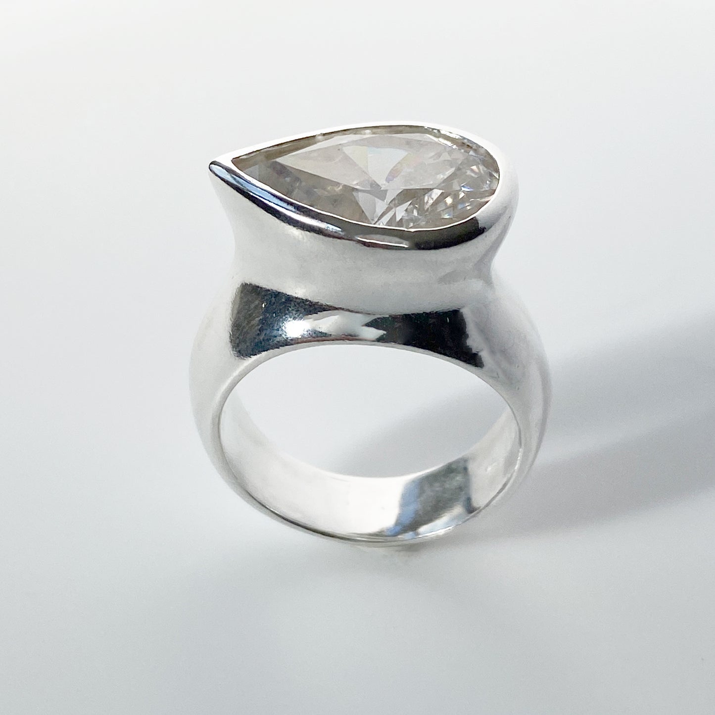 Pear Silver CZ Ring