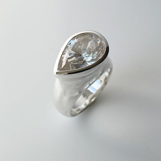 Pear Silver CZ Ring