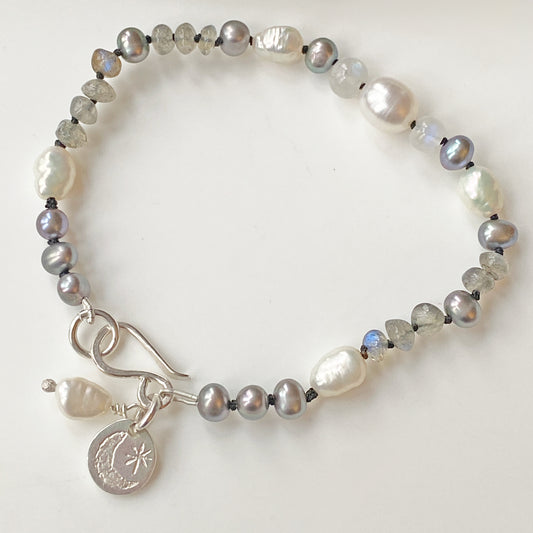 Pearl Labadoradite Moon & Star Bracelet