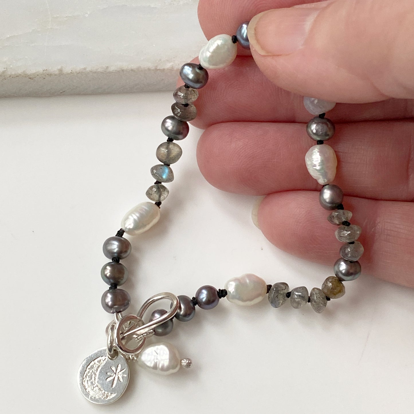 Pearl Labadoradite Moon & Star Bracelet