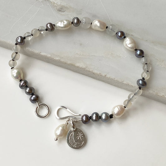 Pearl Moonstone Moon & Stars Bracelet