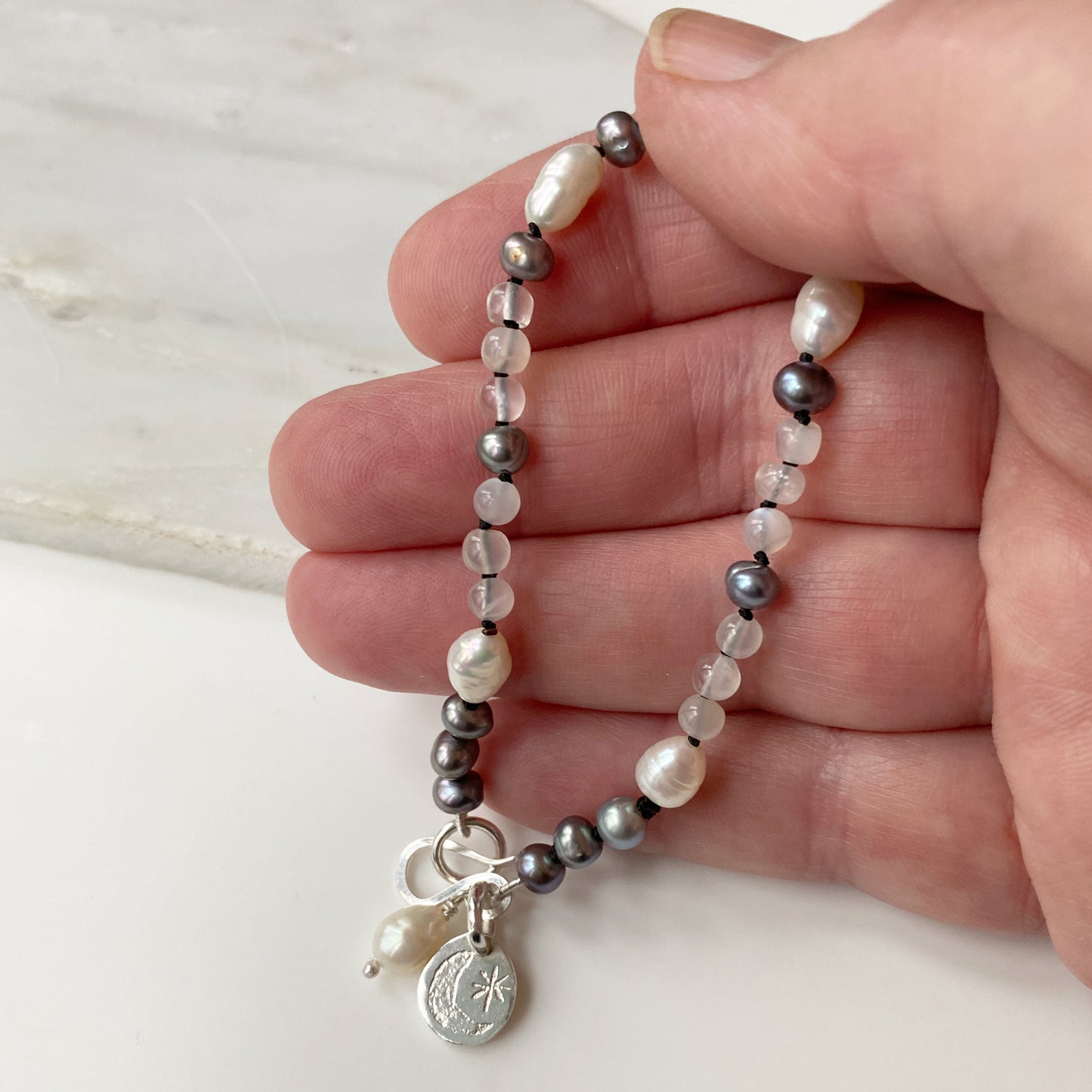 Pearl Moonstone Moon & Stars Bracelet