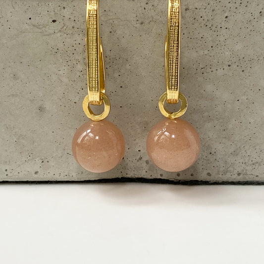 Pink Moonstone Gold Earrings